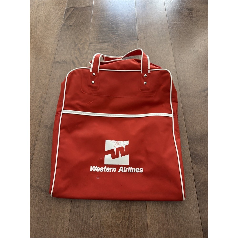 Vintage Western Airlines Carry-On Tote Travel Bag Red Vinyl 70s Used